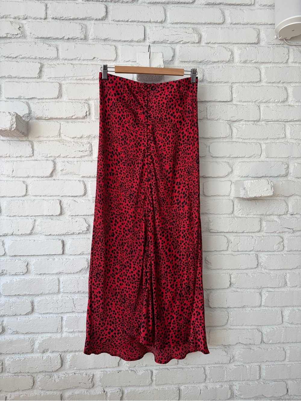Red Leopard Print Maxi Skirt - Sleek Bias Cut